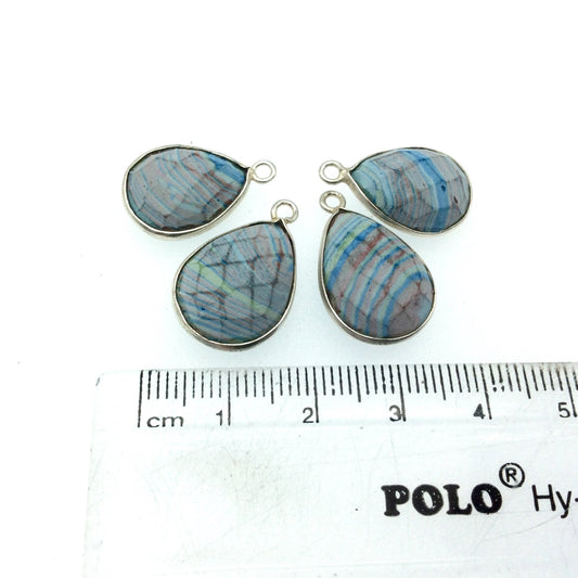 Jeweler's Lot OOAK Silver Plated Faux Fordite Faceted Assorted Copper Bezel Pendants/Connectors 12mm x 16mm, Approx.  "15" - Sold as Shown!