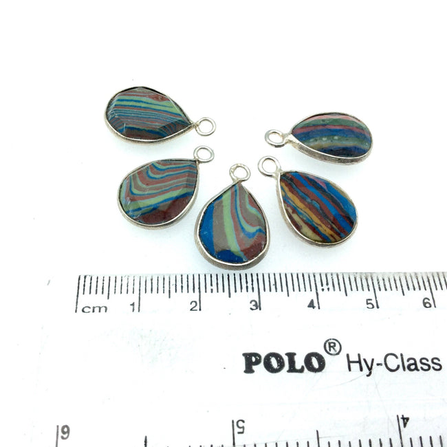 Jeweler's Lot OOAK Silver Plated Faux Fordite Faceted Assorted Copper Bezel Pendants/Connectors 12mm x 16mm, Approx.  "14" - Sold as Shown!