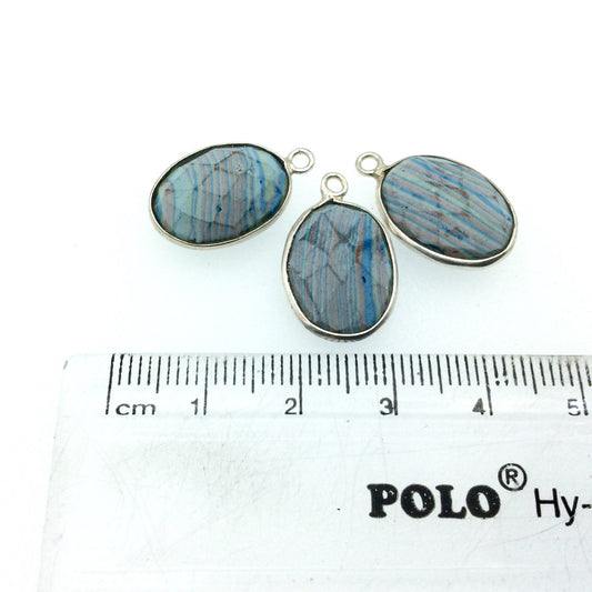 Jeweler's Lot OOAK Silver Plated Faux Fordite Faceted Assorted Copper Bezel Pendants/Connectors 12mm x 16mm, Approx.  "13" - Sold as Shown!