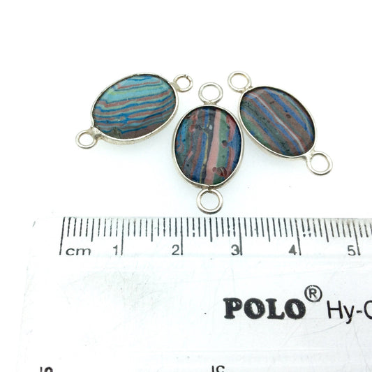 Jeweler's Lot OOAK Silver Plated Faux Fordite Faceted Assorted Copper Bezel Pendants/Connectors 12mm x 16mm, Approx.  "12" - Sold as Shown!
