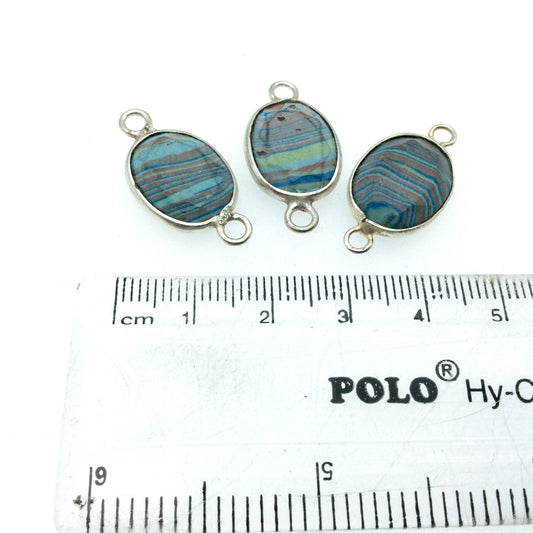 Jeweler's Lot OOAK Silver Plated Faux Fordite Faceted Assorted Copper Bezel Pendants/Connectors 12mm x 16mm, Approx.  "09" - Sold as Shown!