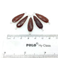 Silver Finish Faceted Red Jasper Long Teardrop Shaped Bezel Connector Component - Measuring 10mm x 25mm - Natural Semi-precious Gemstone