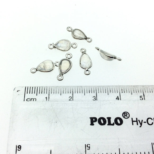 BULK PACK of Six (6) Sterling Silver smooth Moonstone Teardrop Shaped Bezel Connectors - Measuring 5mm x 7mm. Approximately.