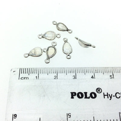 Moonstone Bezel | BULK PACK of Six (6) Sterling Silver Pointed Cut Stone Faceted Teardrop Shaped Bezel Connectors - Measuring 5mm x 8mm