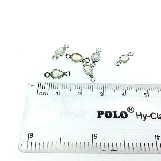 BULK PACK of Six (6) Sterling Silver smooth Moonstone Teardrop Shaped Bezel Connectors - Measuring 4mm x 6mm. Approximately.