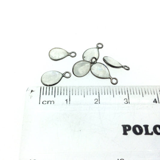 Moonstone Bezel | BULK PACK of Six (6) Gunmetal Sterling Silver Pointed Cut Stone Faceted Teardrop Pear Shaped Pendants -Measuring 5mm x 7mm