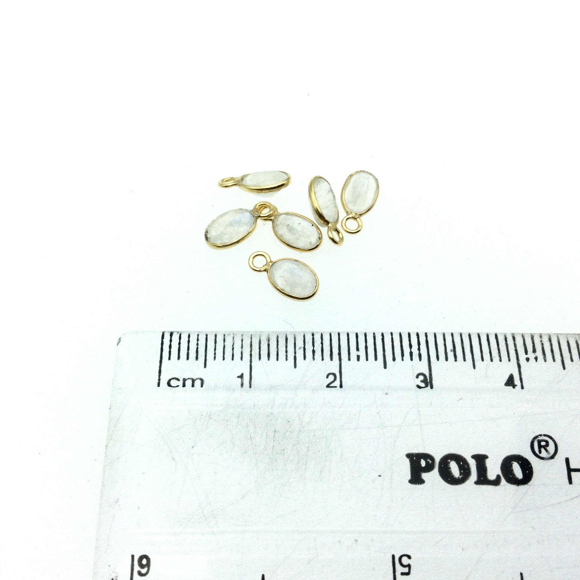 Moonstone Bezel | BULK PACK of Six (6) Vermeil Gold Pointed Cut Stone Faceted Oval Oblong Shaped Pendants - Measuring 4mm x 6mm