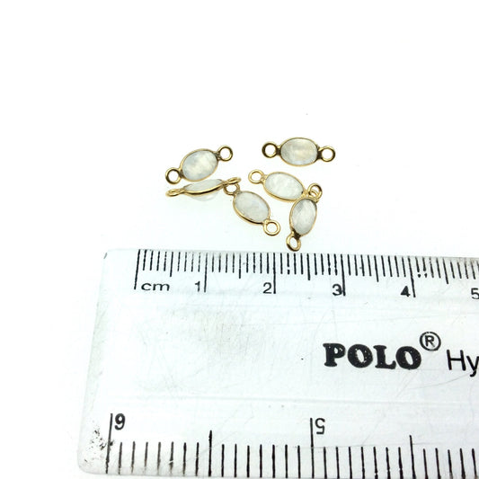 BULK PACK of Six (6) Vermeil Gold Pointed/Cut Stone Faceted Oval/Oblong Shaped Moonstone Bezel connectors - Measuring 4mm x 6mm