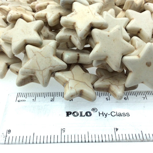 25mm Smooth Brown Veined Ivory Howlite Star Shaped Beads with 1mm Holes - Sold by 14.5" Strands (Approx. 40 Beads) - Quality Gemstone
