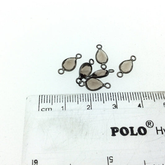 BULK LOT -Pack of Six (6) Gunmetal sterling silver Pointed/Cut Stone Faceted Teardrop Shaped Smoky Quartz  Bezel Connector Measures 5mm x7mm