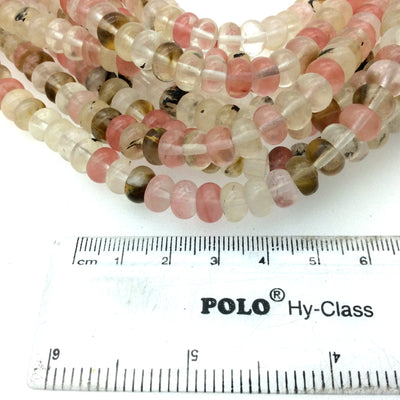 5mm x 8mm Smooth Finish Manmade Cherry Quartz Rondelle Shaped Beads with 1mm Holes - Sold by 15.5" Strands (Approximately 78 Beads)