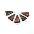Silver Finish Faceted Red Jasper Triangle Shaped Bezel Connector Component - Measuring 12mm x 16mm - Natural Semi-precious Gemstone