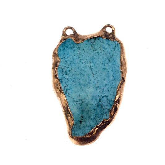 Chinese Turquoise Bezel | OOAK Rose Gold Electroplated Stabilized Freeform Shaped Two Loop Pendant "014" ~ 40mm x 60mm - Sold  As Pictured