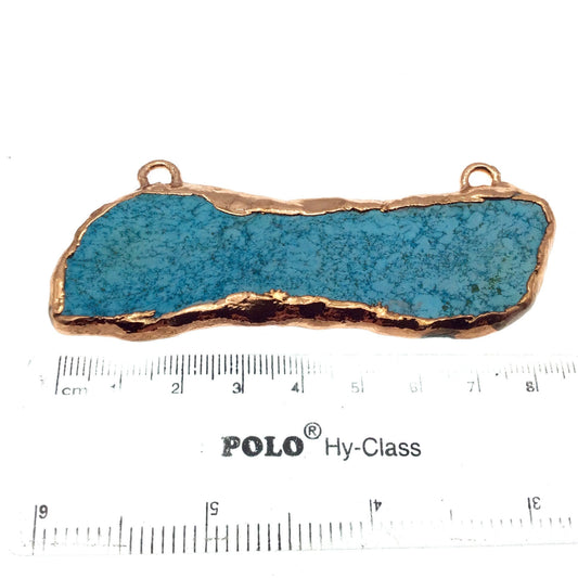 Chinese Turquoise Bezel | OOAK Rose Gold Electroplated Stabilized Freeform Shaped Two Loop Pendant "013" ~ 88mm x 28mm - Sold  As Pictured