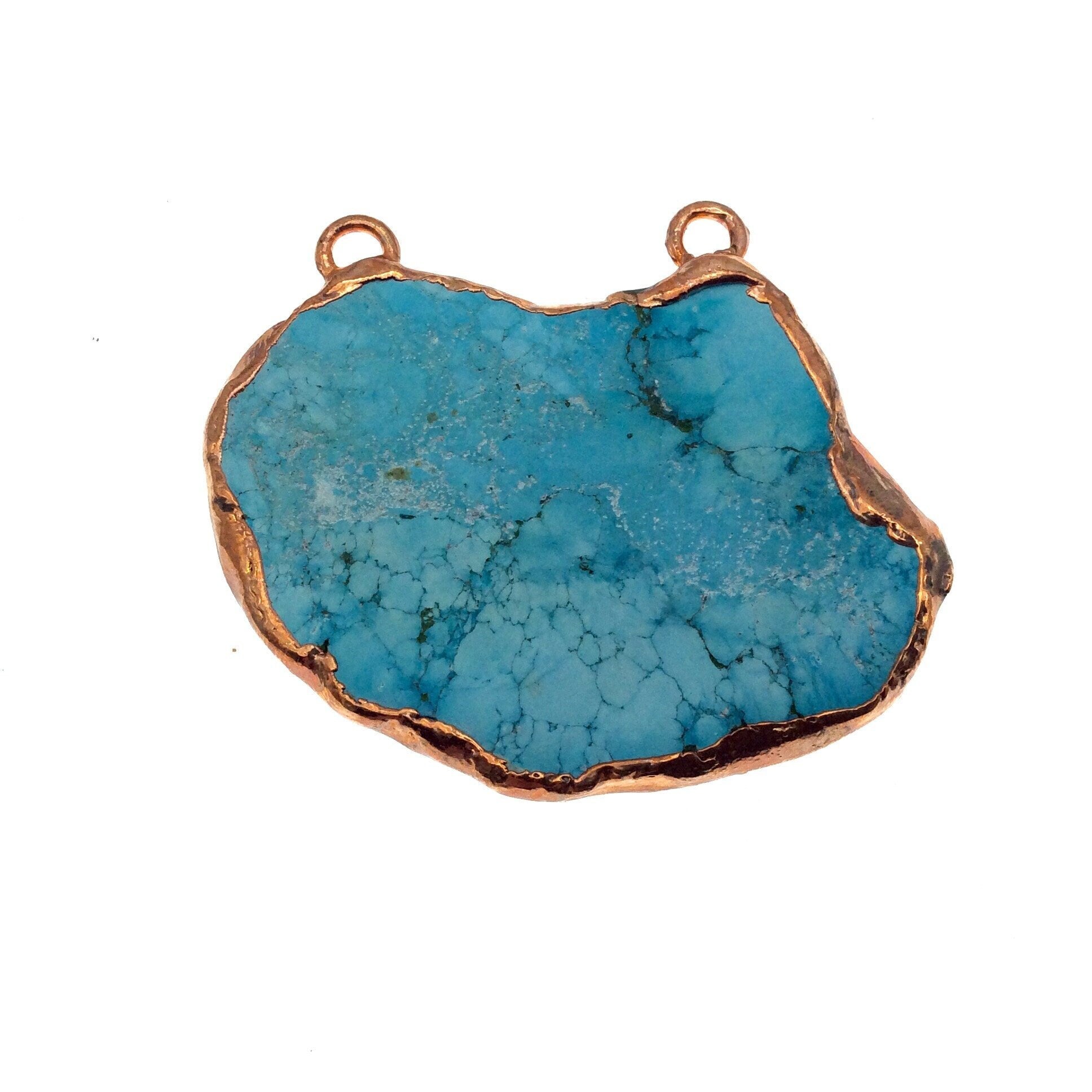 Chinese Turquoise Bezel | OOAK Rose Gold Electroplated Stabilized Freeform Shaped Two Loop Pendant "010" ~ 65mm x 50mm - Sold  As Pictured