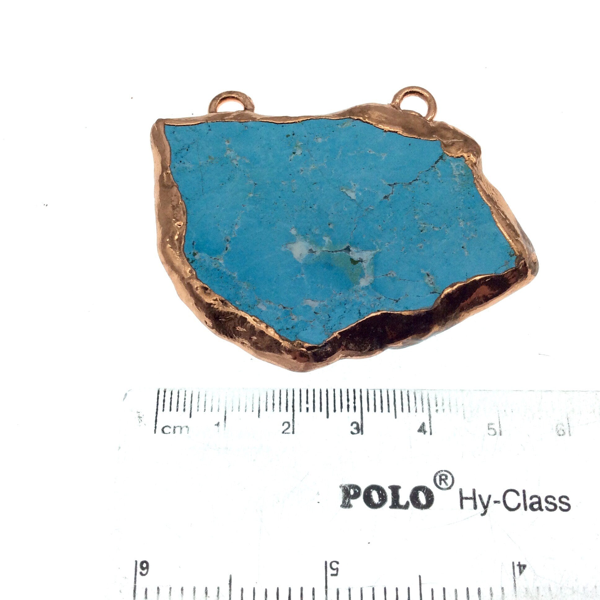 Chinese Turquoise Bezel | OOAK Rose Gold Electroplated Stabilized Freeform Shaped Two Loop Pendant "008" ~ 62mm x 42mm - Sold  As Pictured