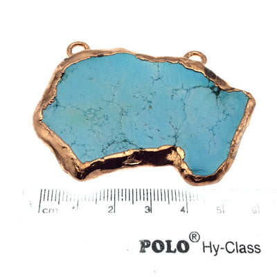 Chinese Turquoise Bezel | OOAK Rose Gold Electroplated Stabilized Freeform Shaped Two Loop Pendant "005" ~ 65mm x 45mm - Sold  As Pictured