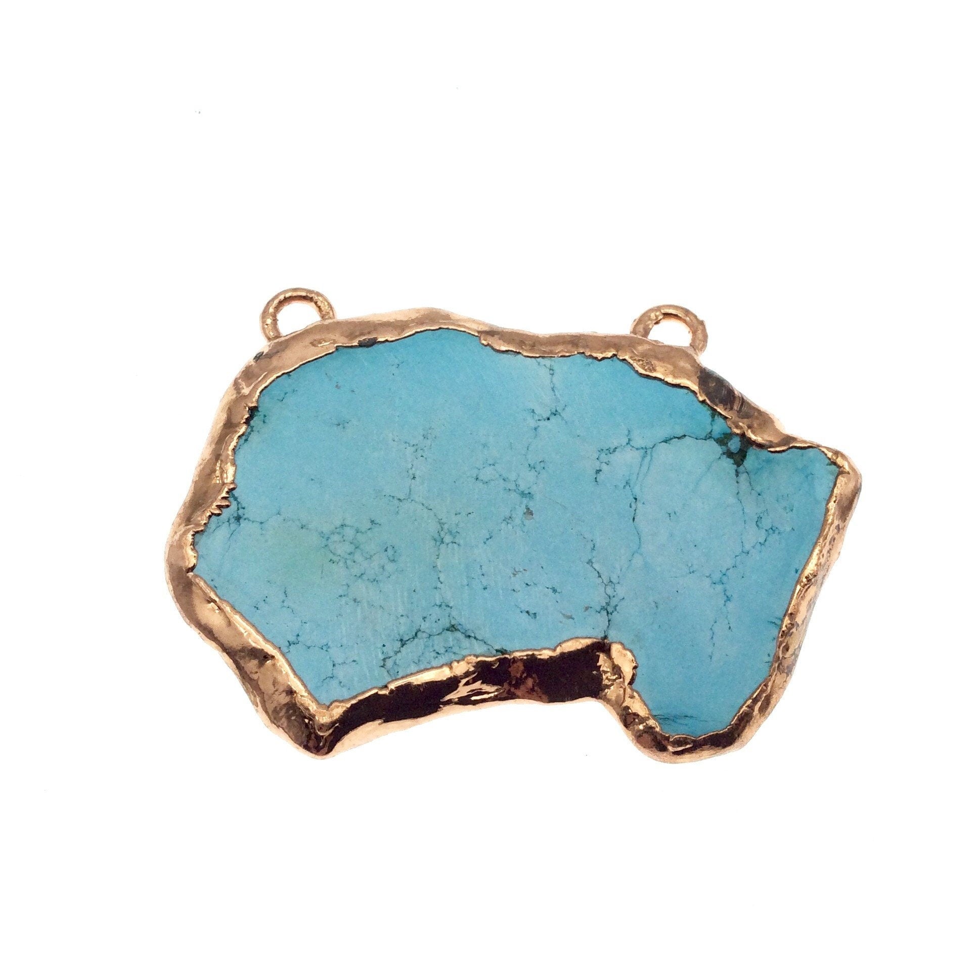 Chinese Turquoise Bezel | OOAK Rose Gold Electroplated Stabilized Freeform Shaped Two Loop Pendant "005" ~ 65mm x 45mm - Sold  As Pictured