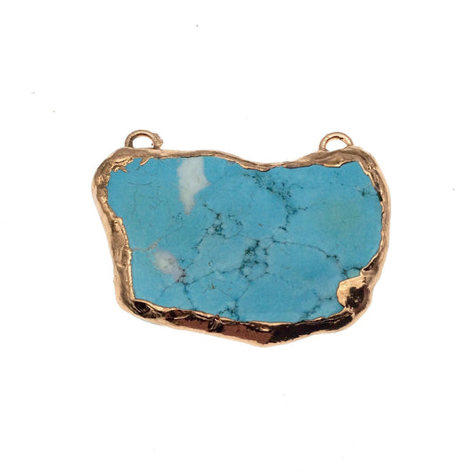 Chinese Turquoise Bezel | OOAK Rose Gold Electroplated Stabilized Freeform Shaped Two Loop Pendant "001" ~ 60mm x 40mm - Sold  As Pictured