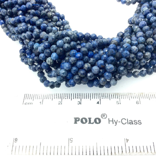 4mm Faceted Natural Mixed Blue Dumortierite Round/Ball Shaped Beads with 1mm Holes - Sold by 15.5" Strands (Approx. 103 Beads)