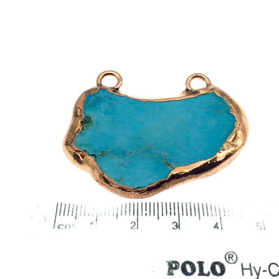 Chinese Turquoise Bezel | OOAK Rose Gold Electroplated Stabilized Freeform Shaped Two Loop Pendant "048" ~ 50mm x 34mm - Sold  As Pictured