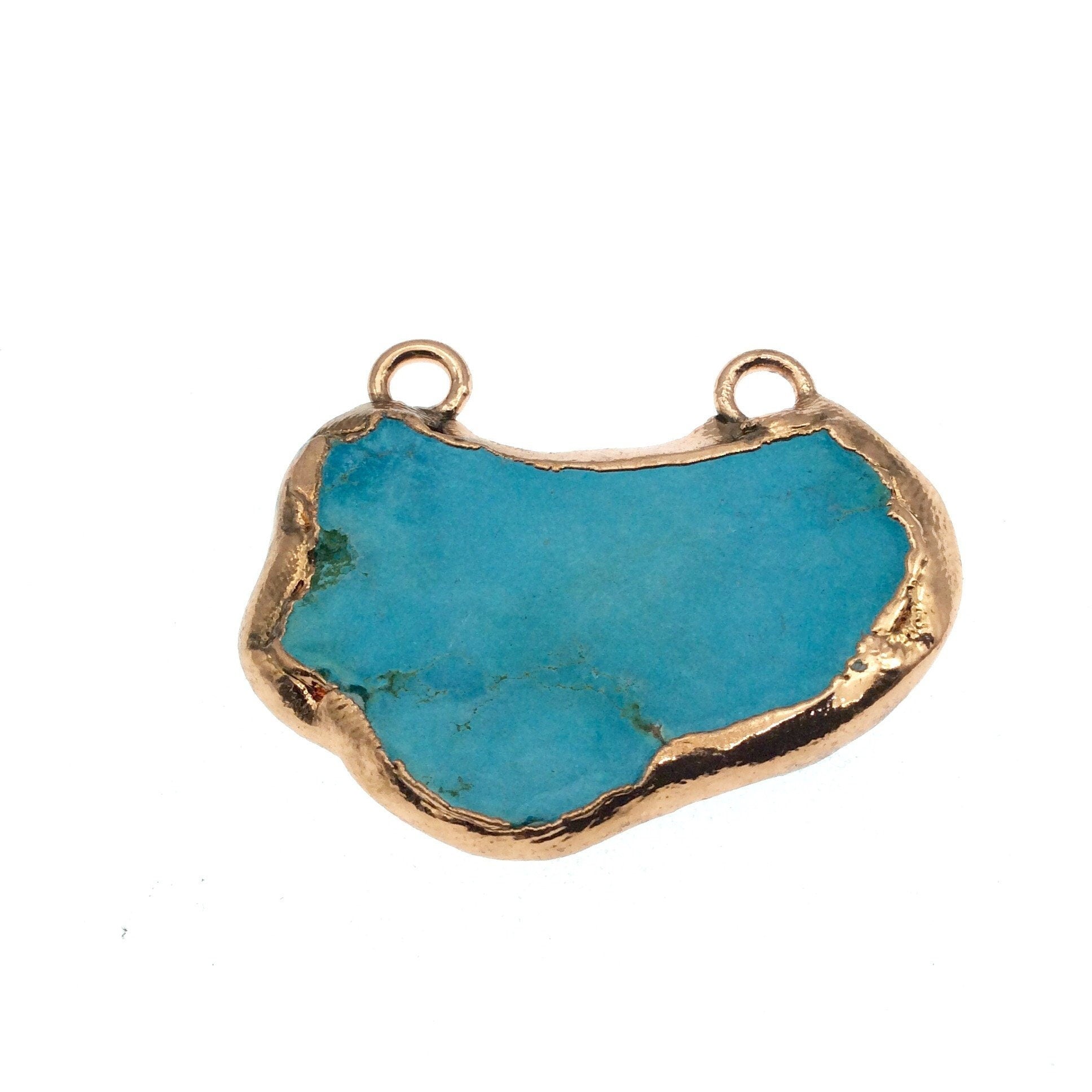 Chinese Turquoise Bezel | OOAK Rose Gold Electroplated Stabilized Freeform Shaped Two Loop Pendant "048" ~ 50mm x 34mm - Sold  As Pictured