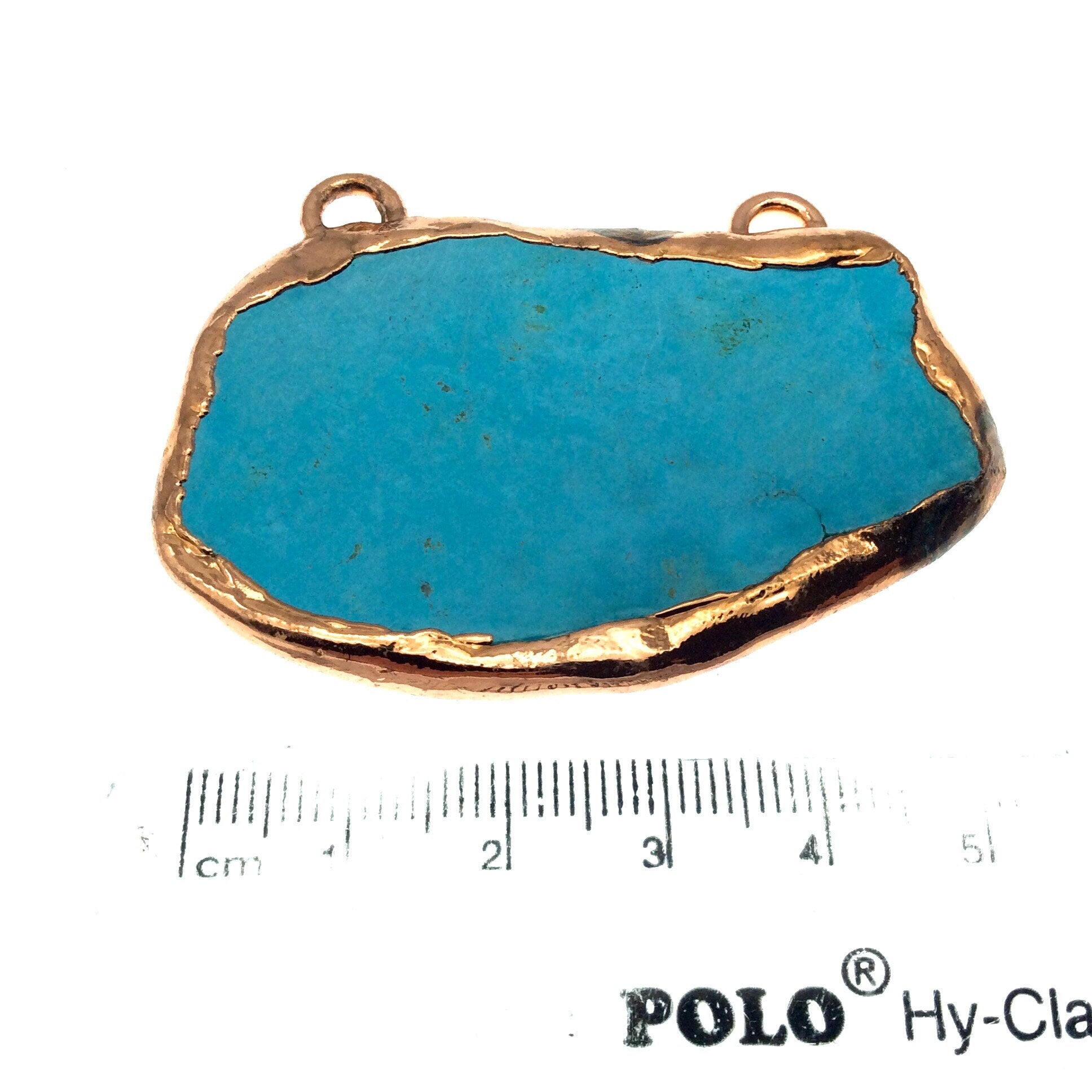 Chinese Turquoise Bezel | OOAK Rose Gold Electroplated Stabilized Freeform Shaped Two Loop Pendant "039" ~ 57mm x 35mm - Sold  As Pictured