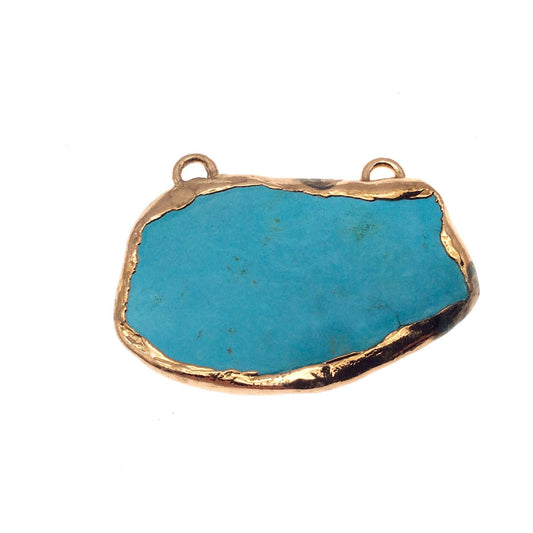 Chinese Turquoise Bezel | OOAK Rose Gold Electroplated Stabilized Freeform Shaped Two Loop Pendant "039" ~ 57mm x 35mm - Sold  As Pictured