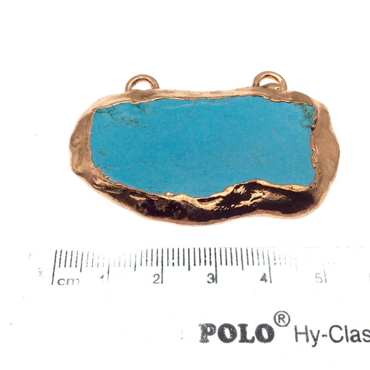 Chinese Turquoise Bezel | OOAK Rose Gold Electroplated Stabilized Freeform Shaped Two Loop Pendant "035" ~ 54mm x 30mm - Sold  As Pictured