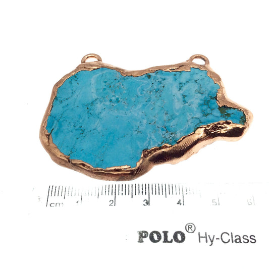 Chinese Turquoise Bezel | OOAK Rose Gold Electroplated Stabilized Freeform Shaped Two Loop Pendant "032" ~ 43mm x 67mm - Sold  As Pictured