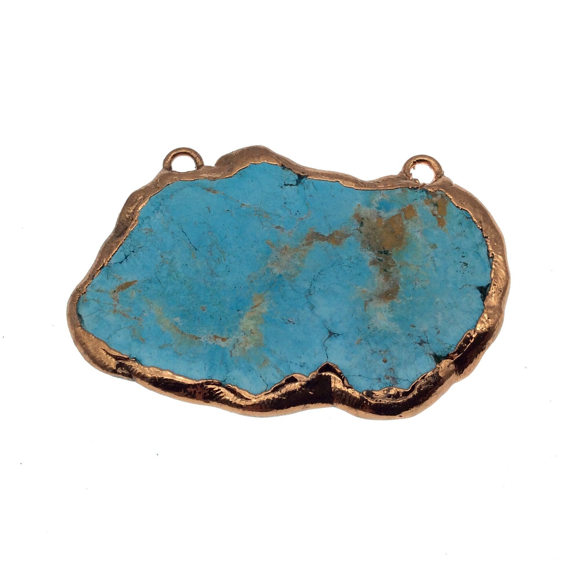 Chinese Turquoise Bezel | OOAK Rose Gold Electroplated Stabilized Freeform Shaped Two Loop Pendant "028" ~ 70mm x 50mm - Sold  As Pictured