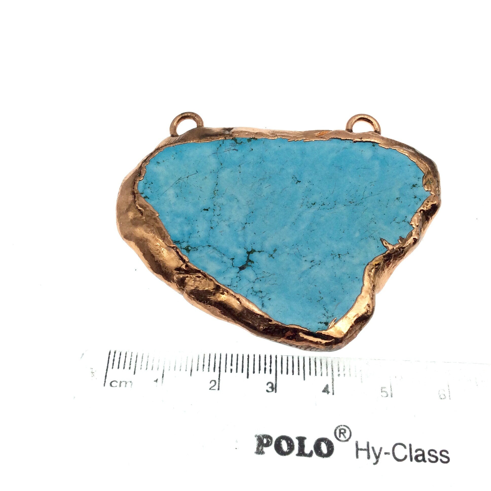 Chinese Turquoise Bezel | OOAK Rose Gold Electroplated Stabilized Freeform Shaped Two Loop Pendant "027" ~ 65mm x 57mm - Sold  As Pictured