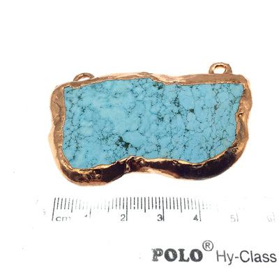 Chinese Turquoise Bezel | OOAK Rose Gold Electroplated Stabilized Freeform Shaped Two Loop Pendant "026" ~ 64mm x 37mm - Sold  As Pictured