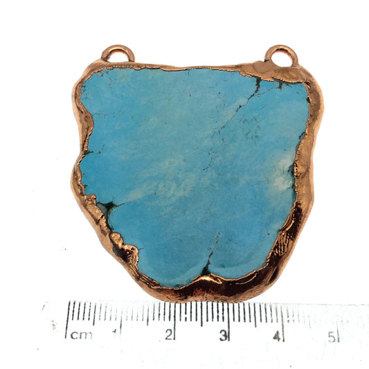 Chinese Turquoise Bezel | OOAK Rose Gold Electroplated Stabilized Freeform Shaped Two Loop Pendant "024" ~ 50mm x 52mm - Sold  As Pictured