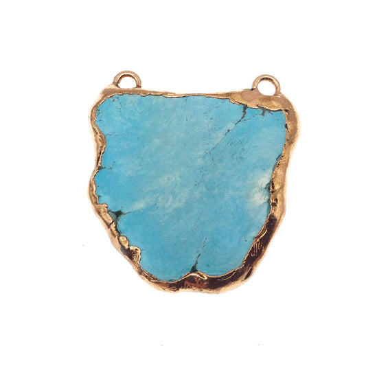 Chinese Turquoise Bezel | OOAK Rose Gold Electroplated Stabilized Freeform Shaped Two Loop Pendant "024" ~ 50mm x 52mm - Sold  As Pictured