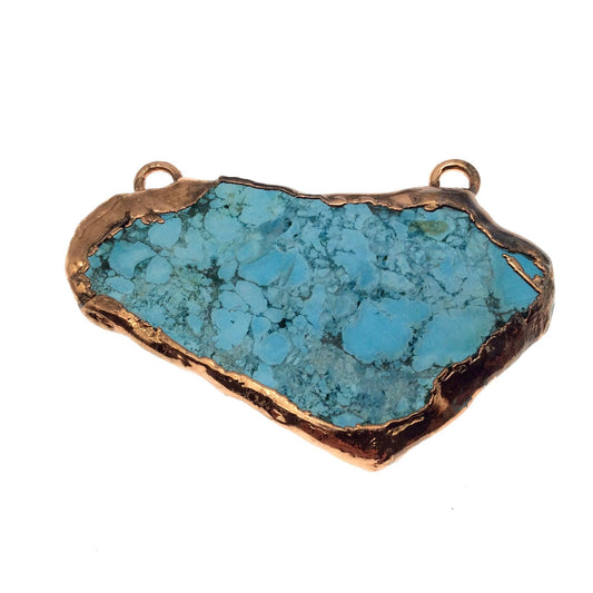 Chinese Turquoise Bezel | OOAK Rose Gold Electroplated Stabilized Freeform Shaped Two Loop Pendant "020" ~ 70mm x 40mm - Sold  As Pictured