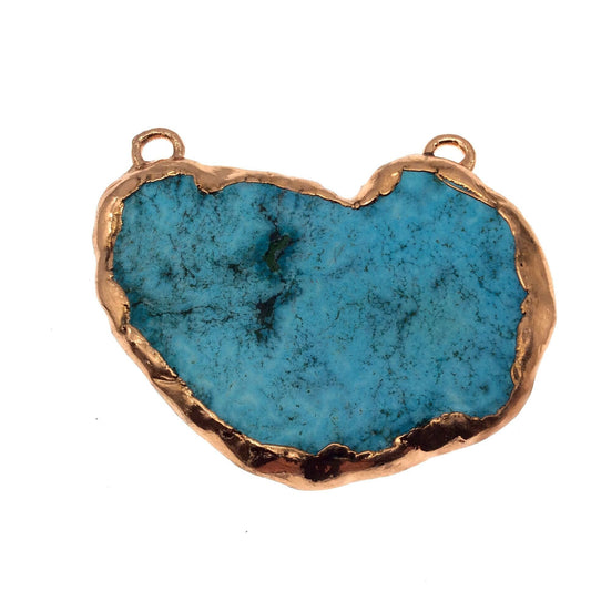 Chinese Turquoise Bezel | OOAK Rose Gold Electroplated Stabilized Freeform Shaped Two Loop Pendant "019" ~ 62mm x 45mm - Sold  As Pictured