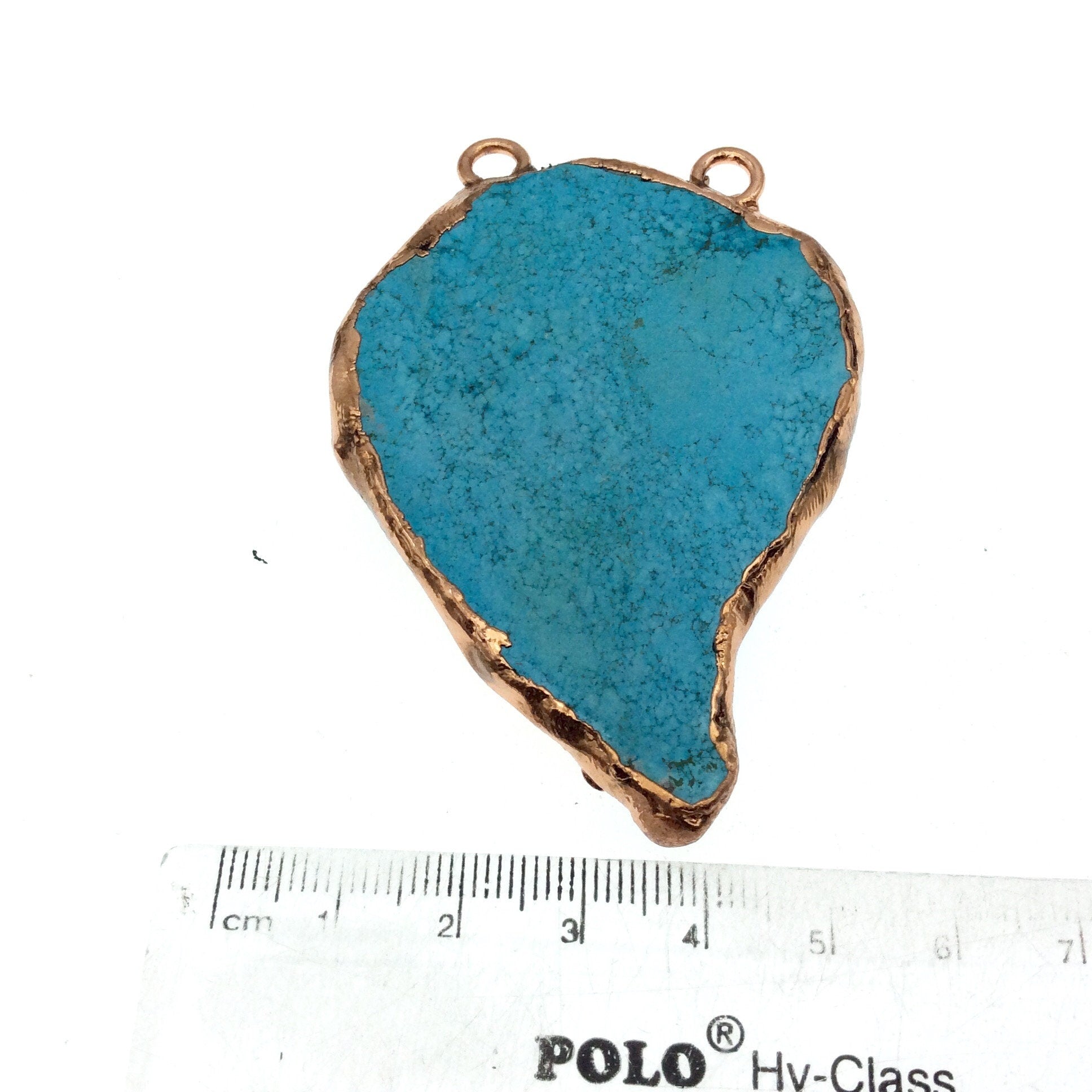 Chinese Turquoise Bezel | OOAK Rose Gold Electroplated Stabilized Freeform Shaped Two Loop Pendant "018" ~ 50mm x 70mm - Sold  As Pictured