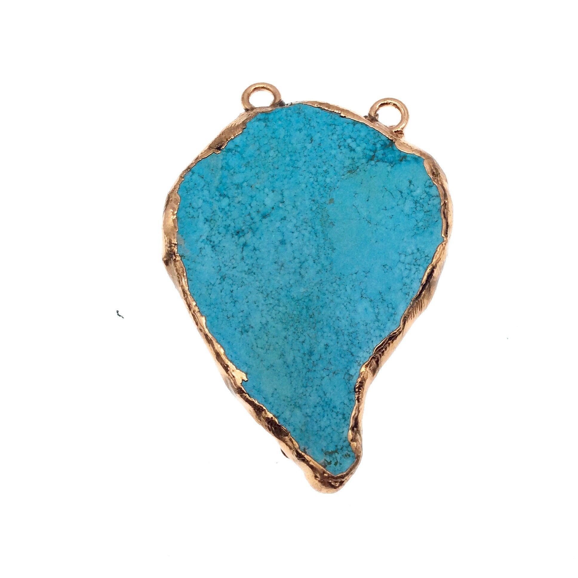 Chinese Turquoise Bezel | OOAK Rose Gold Electroplated Stabilized Freeform Shaped Two Loop Pendant "018" ~ 50mm x 70mm - Sold  As Pictured