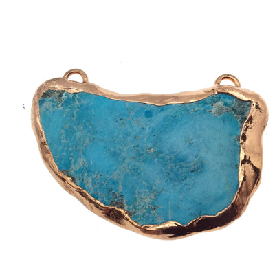 Chinese Turquoise Bezel | OOAK Rose Gold Electroplated Stabilized Freeform Shaped Two Loop Pendant "054" ~ 62mm x 27mm - Sold  As Pictured