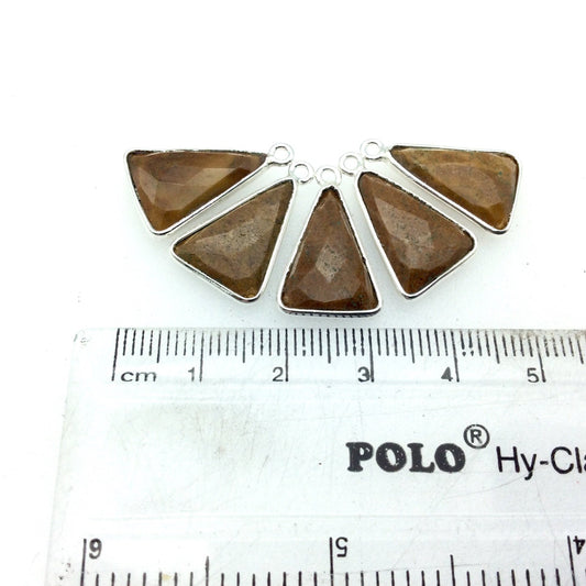 Silver Finish Faceted Yellow Jasper Triangle Shaped Bezel Pendant - Measuring 12mm x 16mm - Natural Semi-precious Gemstone