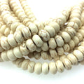 6mm x 10mm Ivory Brown Veined Howlite Smooth Finish Rondelle Shaped Beads with 1mm Holes - 14.5" Strand (Approx. 65 Beads) -