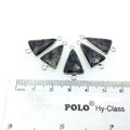 Silver Finish Faceted Black Feldspar Triangle Shaped Bezel Connector Component - Measuring 12mm x 16mm - Natural Semi-precious Gemstone