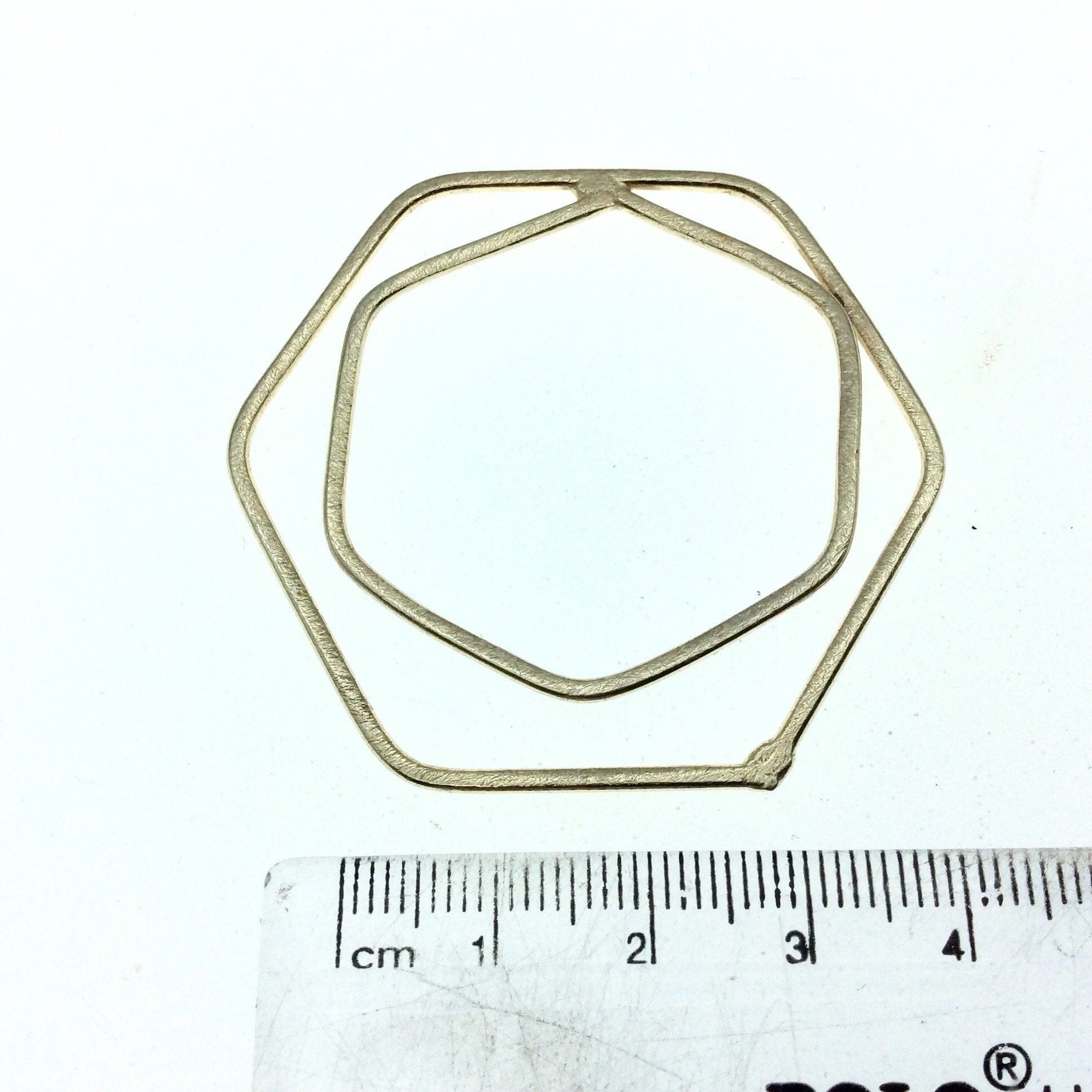 45mm x 50mm Soft Gold Open Hexagon with Inner Hexagon Shaped Plated Copper Components - Sold in Packs of 4 Pieces
