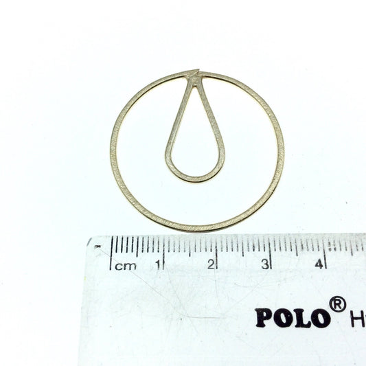 36mm x 36mm Soft Gold Open Circle with Inner Teardrop Shaped Plated Copper Components - Sold in Packs of 4 Pieces