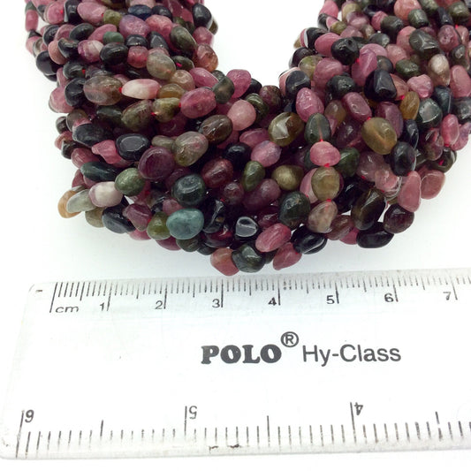 4-5mm x  5-8mm Smooth Mixed Tourmaline Pebble/Nugget Beads - 15" Strand (~ 70 Beads)  - Natural Semi-Precious Gemstone - Sold by Strands