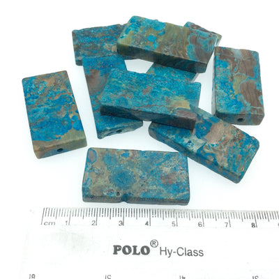 19-20mm x 30-44mm Blue Rainforest Jasper (Rhyolite) Rectangle/Block Beads - Sold Individually, Chosen at Random - Enhanced Natural Gemstone