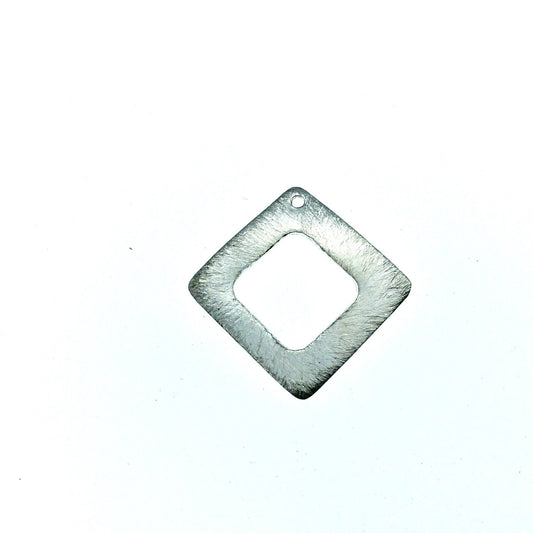 Jewelry Findings 28mm x 28mm Silver Brushed Finish Thick Open Diamond Shaped Plated Copper Components Sold in Bulk Packs of 10 Pcs (623-SV)