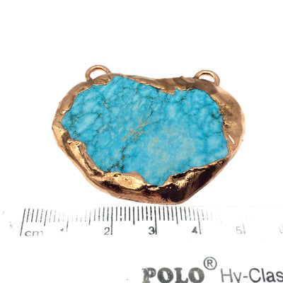 Chinese Turquoise Bezel | OOAK Rose Gold Electroplated Stabilized Freeform Shaped Two Loop Pendant "060" ~ 50mm x 35mm - Sold  As Pictured