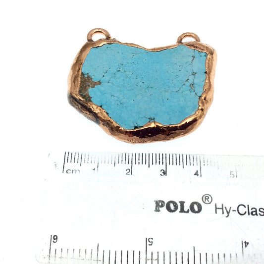 Chinese Turquoise Bezel | OOAK Rose Gold Electroplated Stabilized Freeform Shaped Two Loop Pendant "057" ~ 24mm x 43mm - Sold  As Pictured